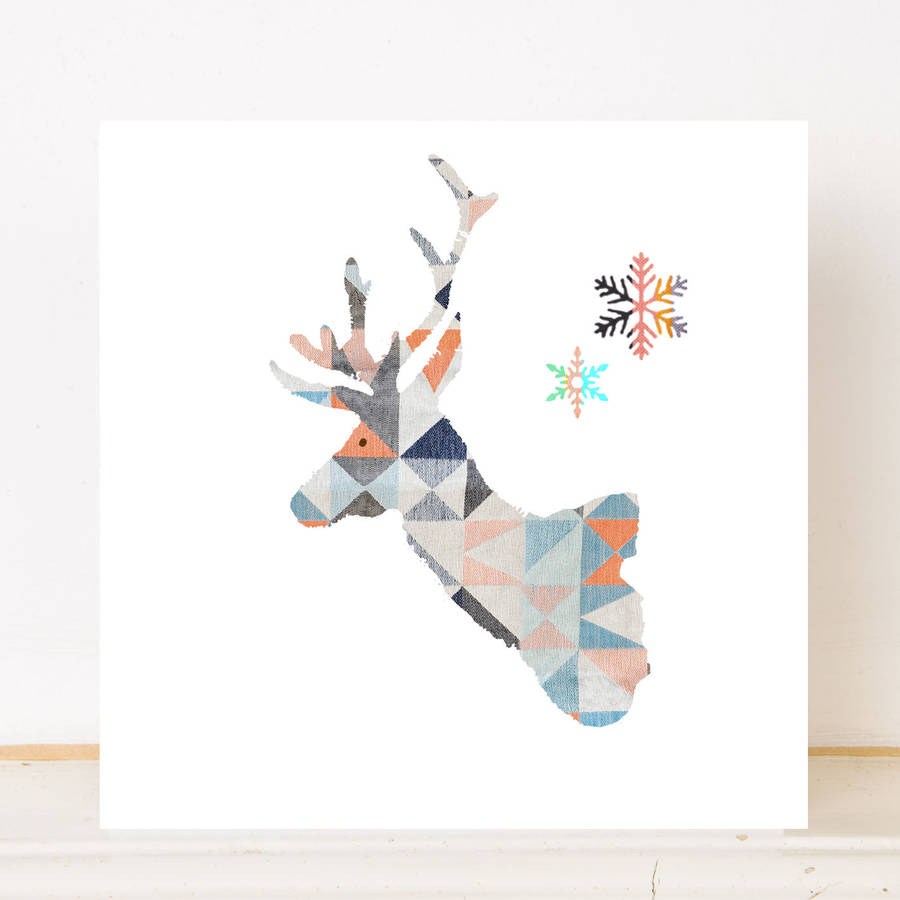 Stag Head Christmas Card Single Or Pack Of Six