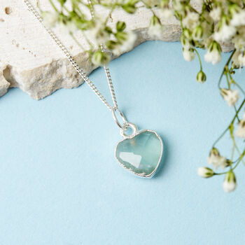 Healing Aquamarine Heart Gemstone Silver Necklace, 2 of 10