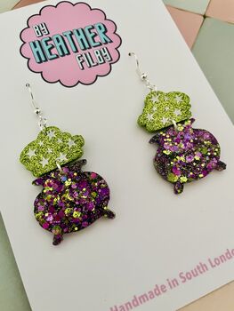 Cauldron Glitter Resin Earrings, 5 of 5