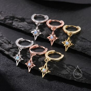 Tiny Opal Starburst Huggie Hoop Earrings, 6 of 9