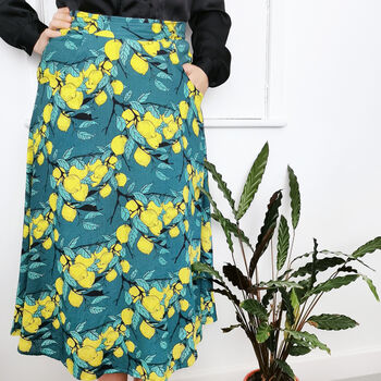 Annie Linen Blend Midi Skirt In Lemon Print, 5 of 6