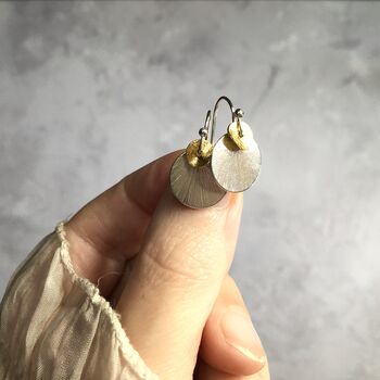 Mixed Metal Silver And Gold Disc Earrings, 6 of 6