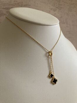 Clover 18 K Gold Plated Pendant Necklace Black, 7 of 8