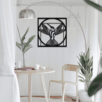 Geometric Hummingbird Wooden Wall Art In Square Frame, 4 of 9