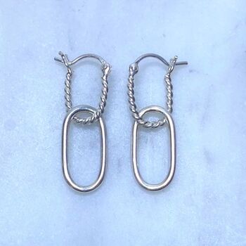 Sterling Silver Double Hoop Rope Edged Oval Earrings, 4 of 6
