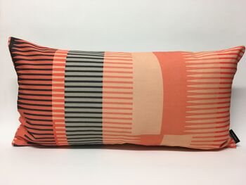 Combed Stripe Cushion, Coral, Peach + Grey, 5 of 5