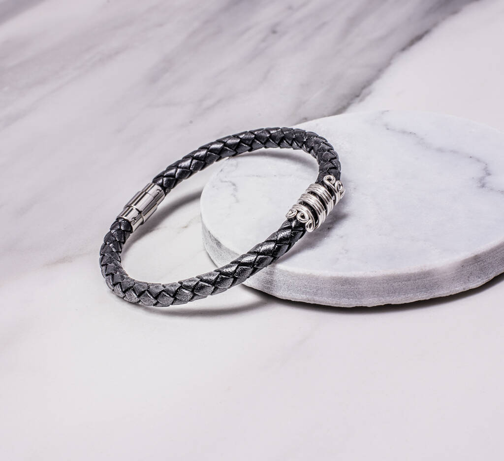 Linear Sterling Silver Spiral And Leather Bracelet By Jenny Deans Jewellery  