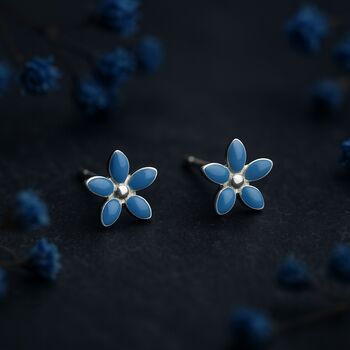 Sterling Silver Forget Me Not Flower Mini Stud Earrings, 3 of 5