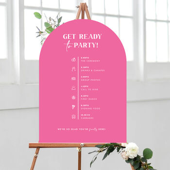 Pink Curved Welcome Sign, Modern Bright Wedding, 7 of 7