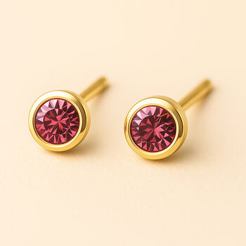 Gold Plated Sterling Silver October Tourmaline Birthstone Stud Earrings, 3 of 4