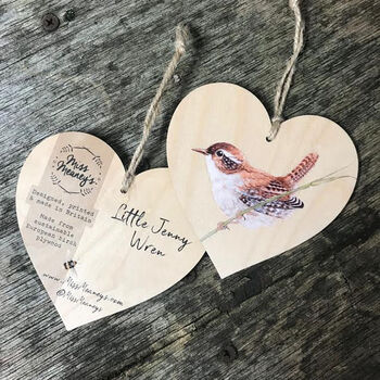 Little Wren Bird Wooden Hanging Heart Decoration, 2 of 2