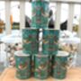 Set Of Six Straight Mugs In Teal Strawberry Thief Design, thumbnail 6 of 10
