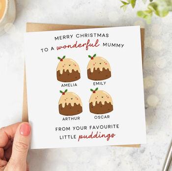 'Mummy Little Puddings' Personalised Christmas Card, 5 of 6