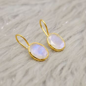 Rainbow Moonstone Sterling Silver Oval Earrings, 3 of 12