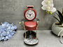 Barber’s Chair Table Clock – Red And Black Metal Ornament, thumbnail 1 of 12