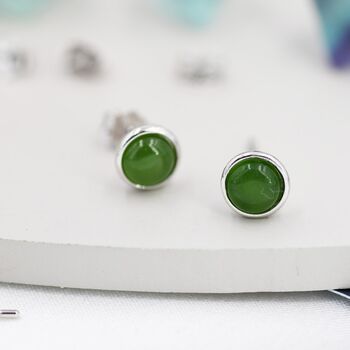 Sterling Silver Natural Jade Stud Earrings, 4 of 12