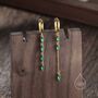 Asymmetric Emerald Green Cz Dangle Huggie Hoop Earrings, thumbnail 5 of 11