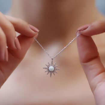 White Opal Sun Sterling Silver Necklace, 7 of 9