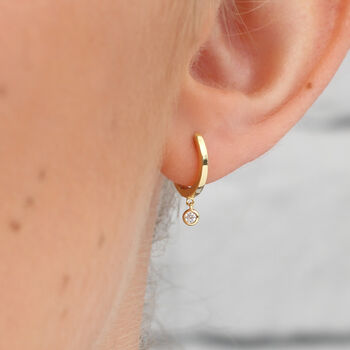 Gold Plated Or Silver And Crystal Huggie Hoop Earrings, 2 of 6