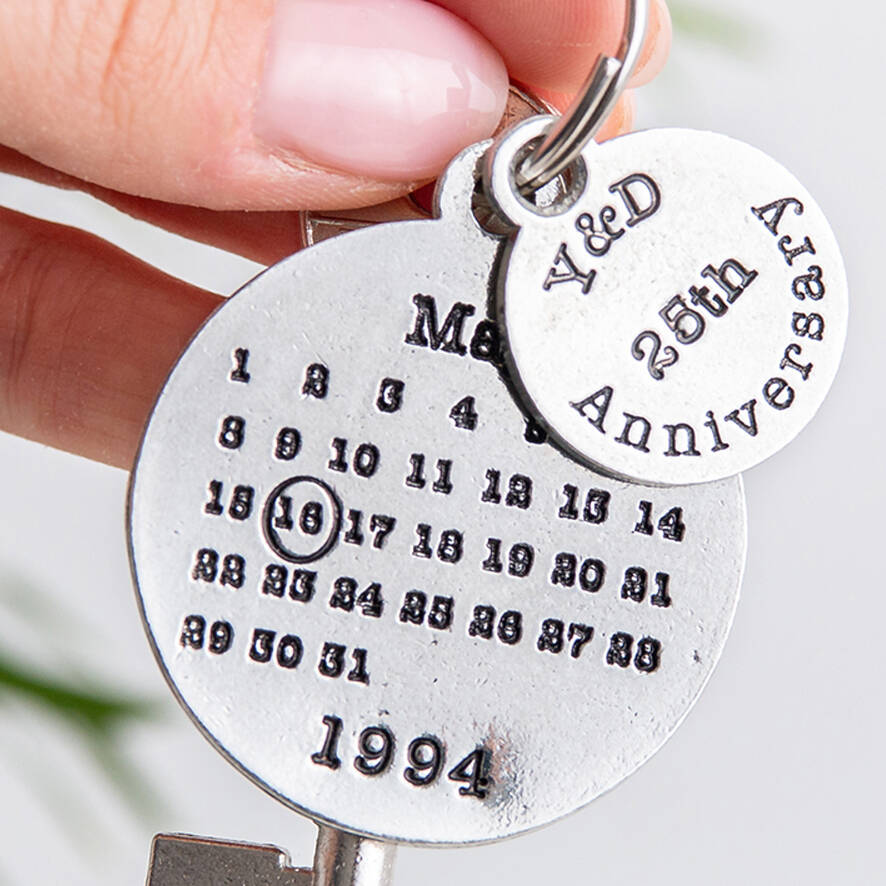 Personalised Anniversary Gift Round Calendar Keyring By Multiply Design