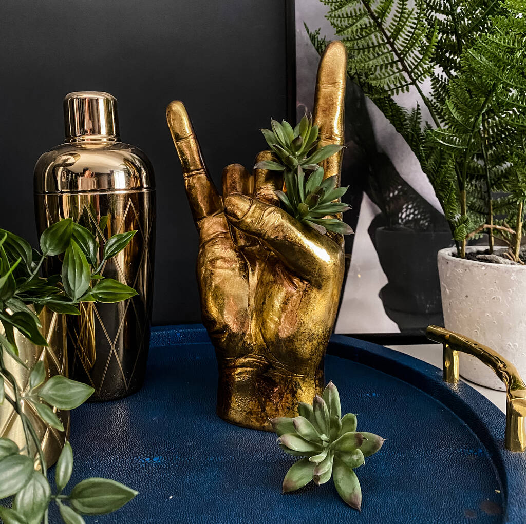 Rock On Sign Hand Vase Gold, 1 of 5