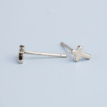 Sterling Silver Tiny Cross Stud Earrings, 4 of 5