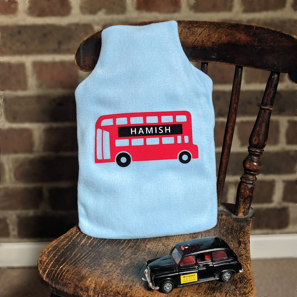 London Bus Personalised Hot Water Bottle Cover, 1 of 7