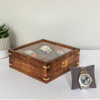 Personalised Initial Four Watches Wood And Glass Watch Box, 3 of 7