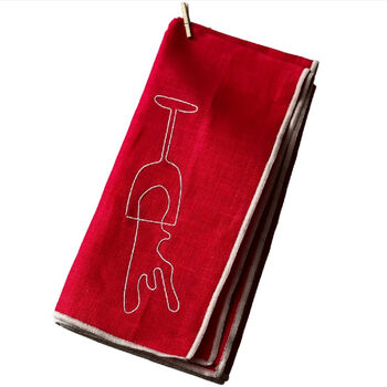 Set Of Two Red Wine Linen Embroidered Napkins, 2 of 3