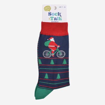 Men's Bamboo Socks Cycling Santa Claus, 5 of 5