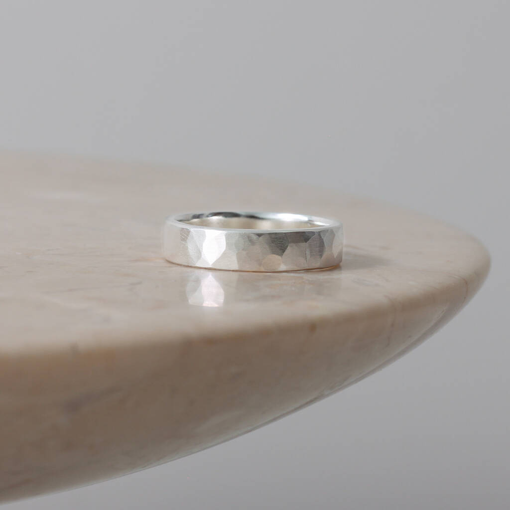 Brushed Hammered Sterling Silver 5mm Ring, 1 of 6