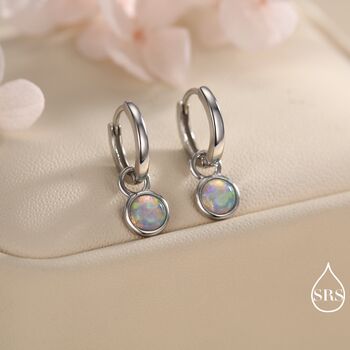 Sterling Silver Dangling Opal Hoop Earrings, 3 of 12