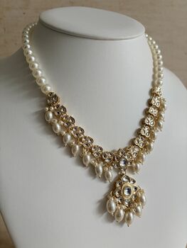 White Gold Kundan Meenakari Pearl Set, 5 of 12