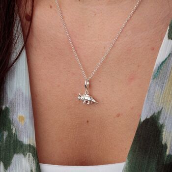 Sterling Silver Triceratops Dinosaur Charm Necklace, 3 of 6