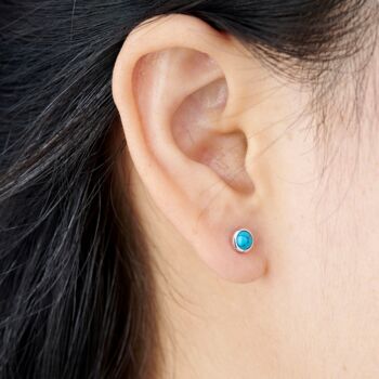 Turquoise Stone Sterling Silver Stud Earrings, Tiny Round Studs, 2 of 7