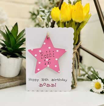 Personalised 16th Star Birthday Card Wooden Gift, 3 of 5