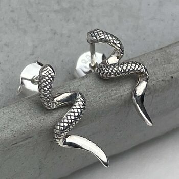 925 Sterling Silver Serpent Snake Studs Earrings, 2 of 9