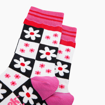 Flower Checkerboard Bamboo Socks In Black/White, 2 of 4