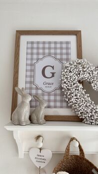 Personalised Blush Gingham Art Print, 4 of 5