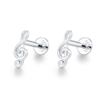 Sterling Silver Treble Clef 16 G Flat Back Labret Earrings, 7 of 11