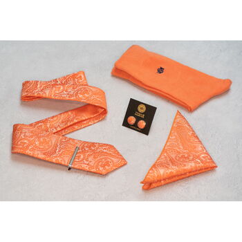 Coral Orange Wedding Tie Set And Socks Groomsmen Gift, 4 of 7