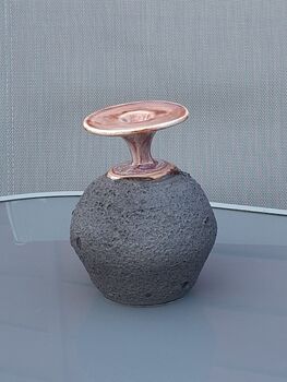 Handmade Porcelain Vase Textured Charcoal Black Base With Glossy Red Glazed Rim, 5 of 5