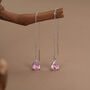 Sterling Silver Tourmaline Pink Cz Droplet Threader Earrings, thumbnail 3 of 11