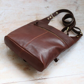 Leather Shoulder Bag With Pockets, Dark Brown, 4 of 6