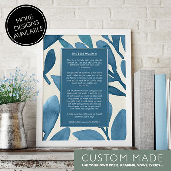 Blue Floral Custom Made Personalised Poem Print, 7 of 12