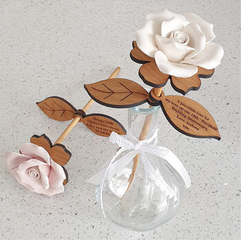 Pottery Ceramic And Wood Anniversary Rose In Vase, 5 of 7