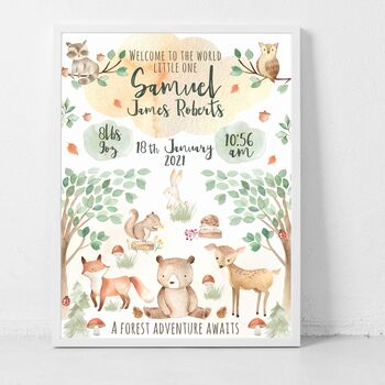 Personalised Keepsake Birth Print Forest Animals, 3 of 5