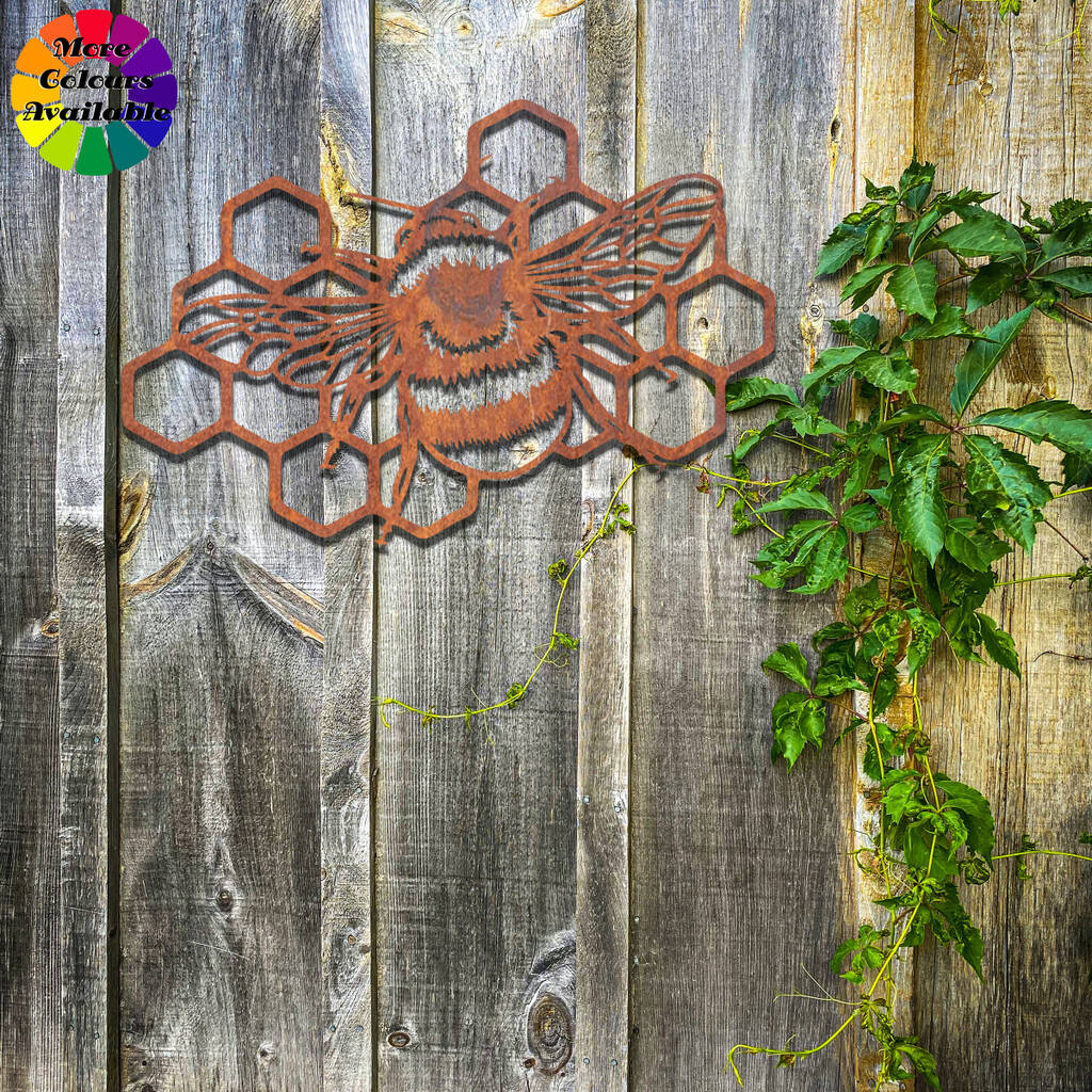 Rusted Metal Bee Garden Wall Art Bumblebee Decoration By Duke Craft
