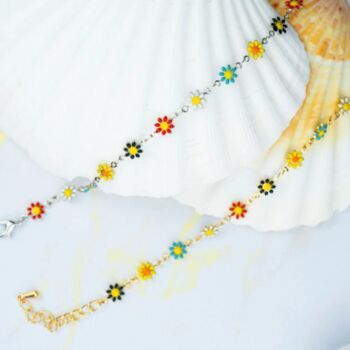 Silver Plated Daisy Sun Flower Charms Summer Anklet, 3 of 4
