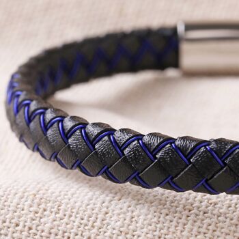 Men's Personalised Black And Blue Woven Bracelet, 6 of 7